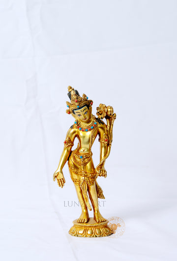 Gilded copper statue of Padmapani Lokeshwor holding a lotus