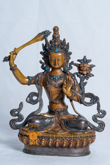Copper Oxidized Manjushree Buddha Statue