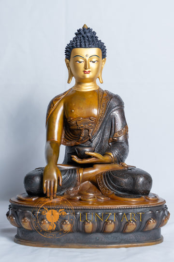 Copper Oxidized Face Painted Shakyamuni Buddha Statue