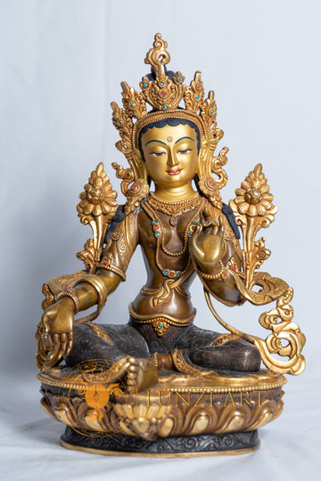 Copper and half gold-plated Green Tara