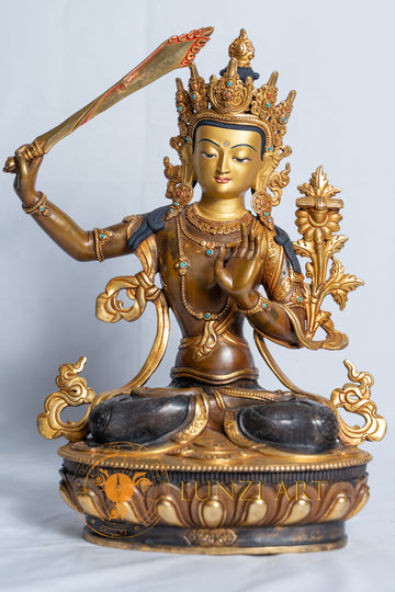 Copper and half gold plated Manjushree Buddha
