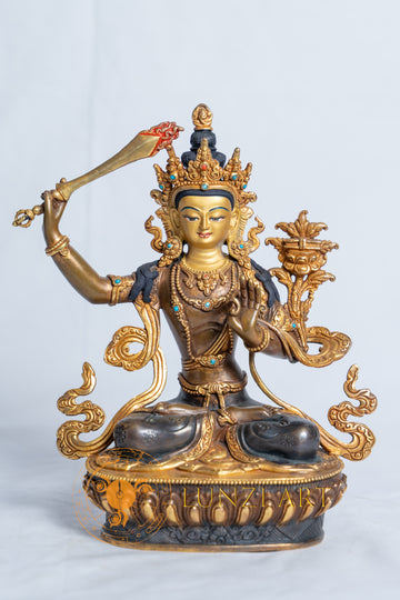 Manjushri Statue | Copper with half gold plated
