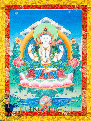 Hand-Painted Chengresi Thangka Sacred Protector and Divine Energy
