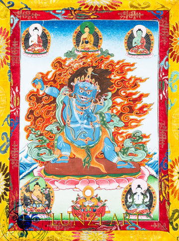 Hand-Painted Thagka Vajrapaṇi – Fierce Protector of the Dharma