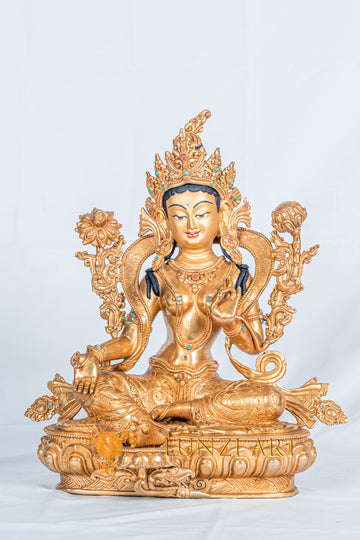 Green Tara statue | Copper with 24K Gold Plating
