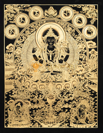 Hand-Painted Chengresi (Avalokiteshvara) Thangka