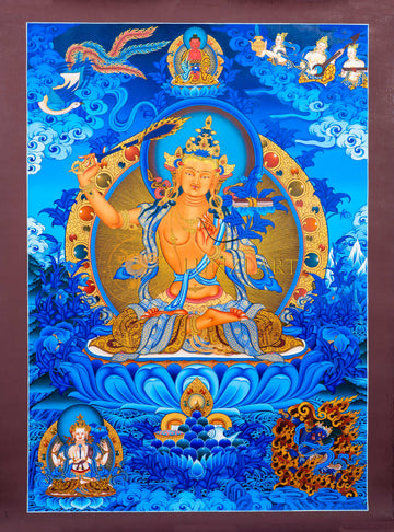 Il Bodhisattva della Saggezza Trascendente: Dipinto Thangka di Manjushri