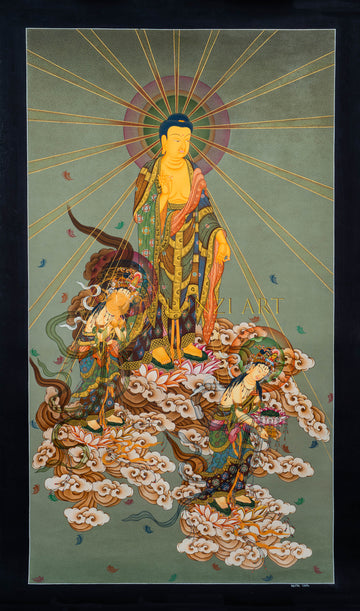 The Descent of the Japanese Buddha: A Celestial Vision Thangka Painting