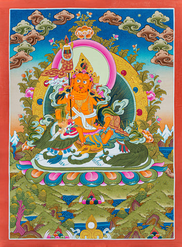 Hand-Painted Lion Jambhala Thangka