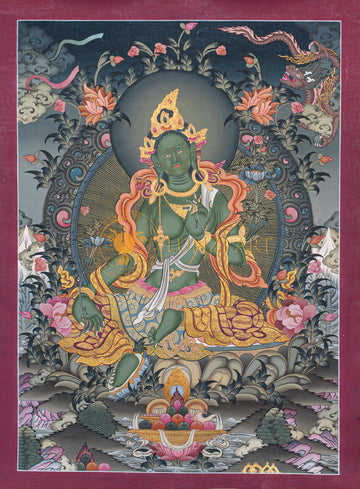 Hand-Painted Green Tara Thangka