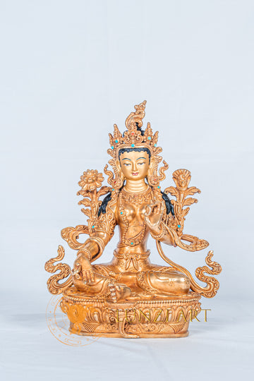 Green Tara Statue | Fully Gold-Plated Copper