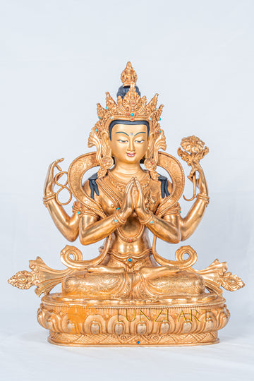 Four Armed Chenrezig Statue | Fully Gold-Plated Copper