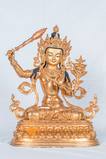 Manjushri Statue | Fully Gold-Plated Copper