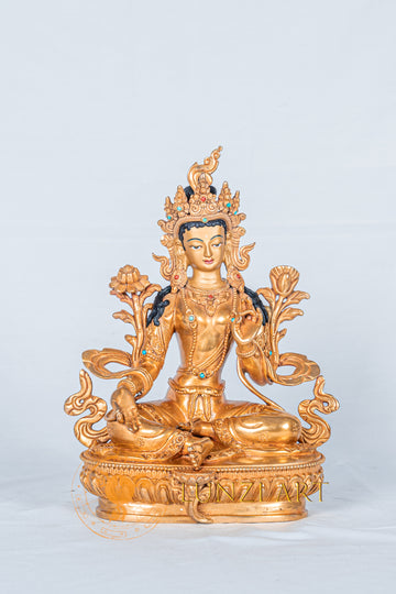 Green Tara Statue | Fully Gold-Plated Copper