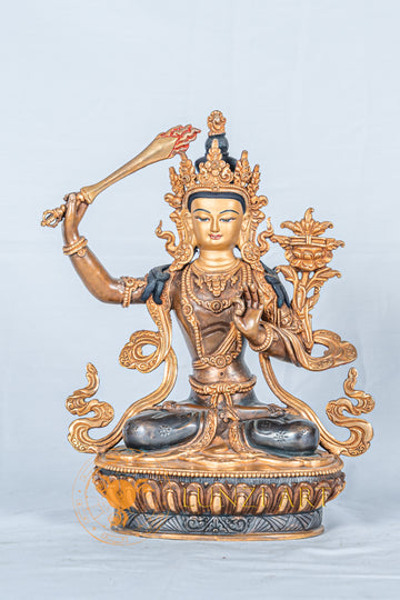 Manjushree Statue | Half Gold Plated