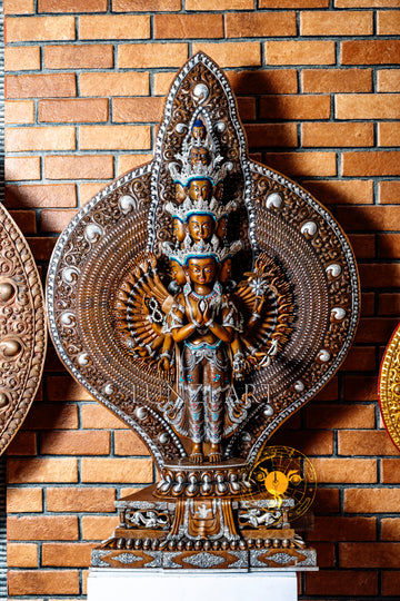 Large Multi-Faceted Thousand-Armed Avalokiteshvara Standing Statue — Masterfully Crafted by a Nationally Certified Artisan