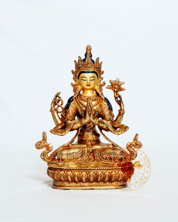 Full Gold plated "Four-armed Seated Chenrezig" - statues