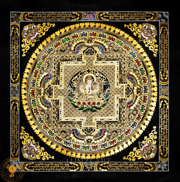 Hand-Painted Four-Armed Chenrezig Mandala Thangka: Compassion Embodied in Sacred Art - Thangka