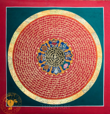 Hand-painted Mandala Thangka of Sacred Mantras - Thangka
