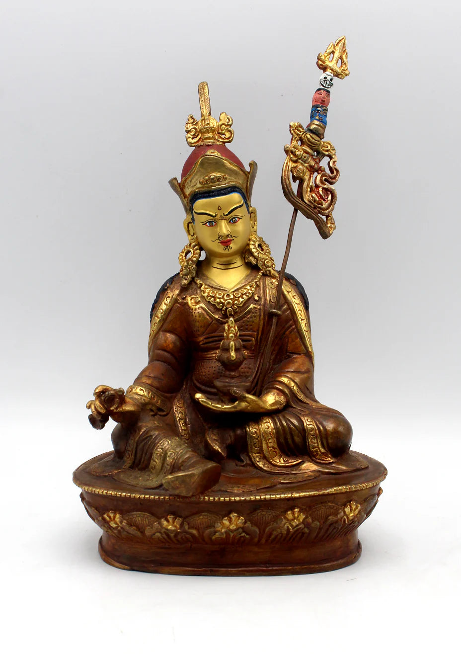 Partly Gold Plated Guru Padmasambhava Statue 8"H