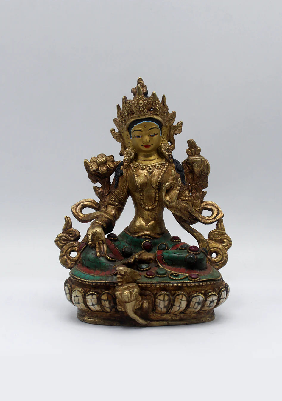 Gold Plated Green Tara Statue 6"H