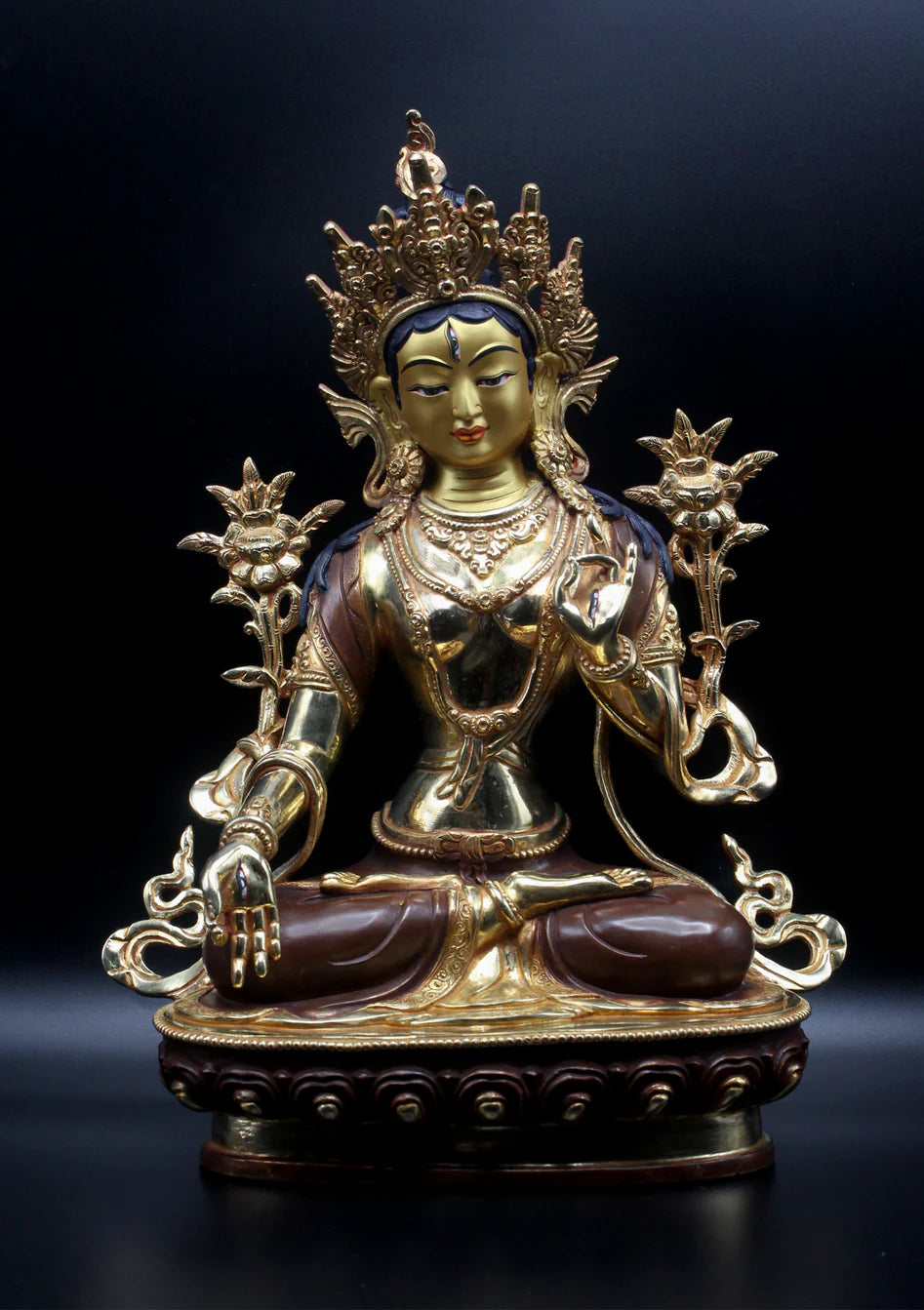 Partly Gold-Plated Radiant White Tara Statue 13"H