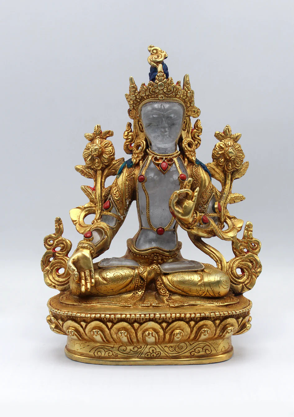 Crystal Gold Plated White Tara Statue 8.5"H