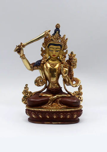 Partly Gold Plated Copper Manjushri Statue 5.5"H