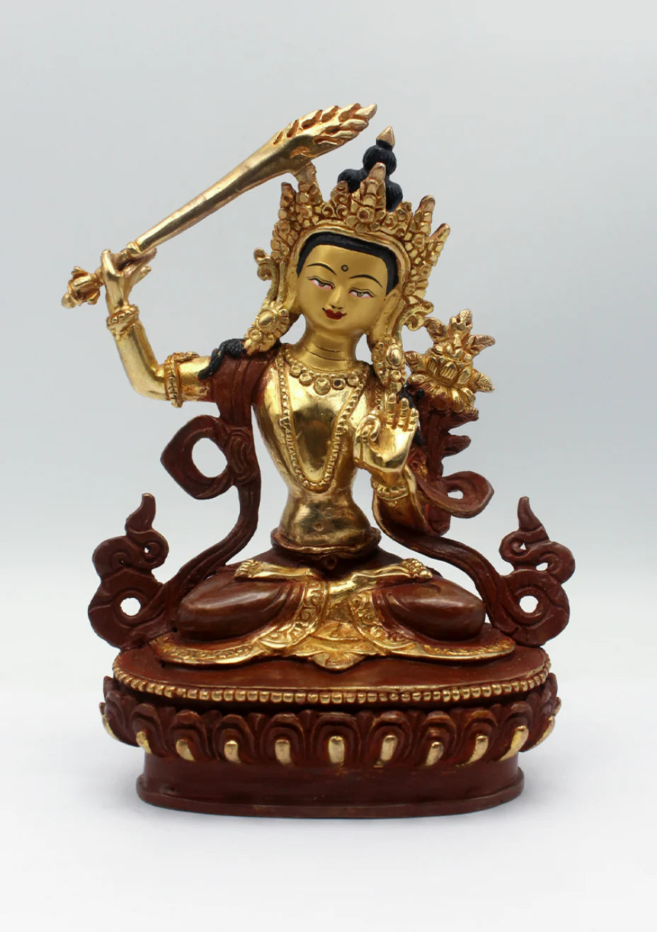 Partly Gold Plated Manjushree Statue 7"H