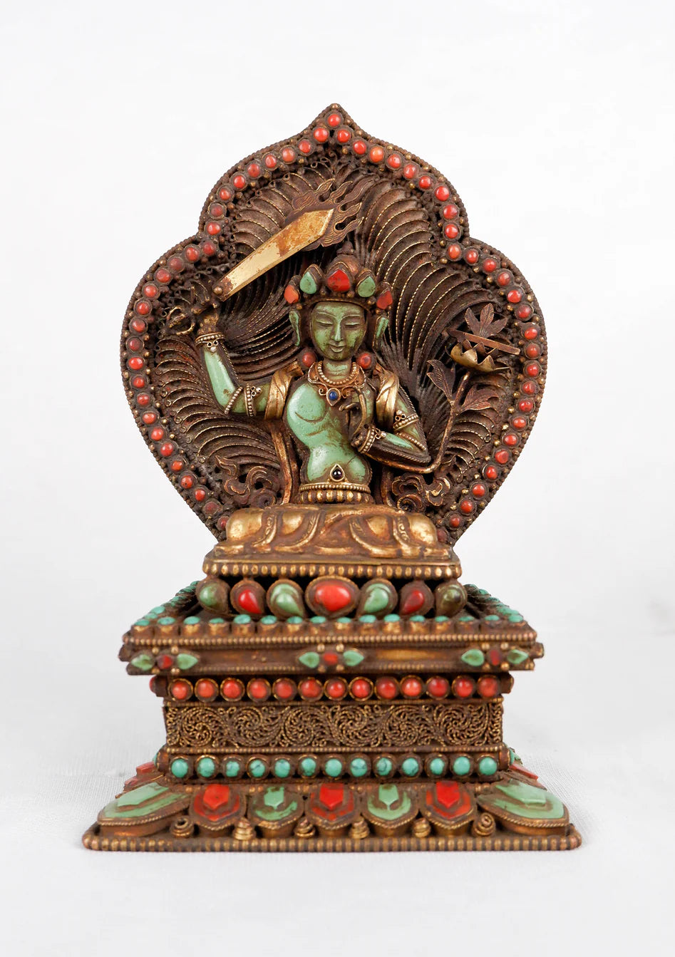 Turquoise Inlaid God of Wisdom Manjushri Statue