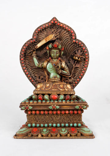 Turquoise Inlaid God of Wisdom Manjushri Statue