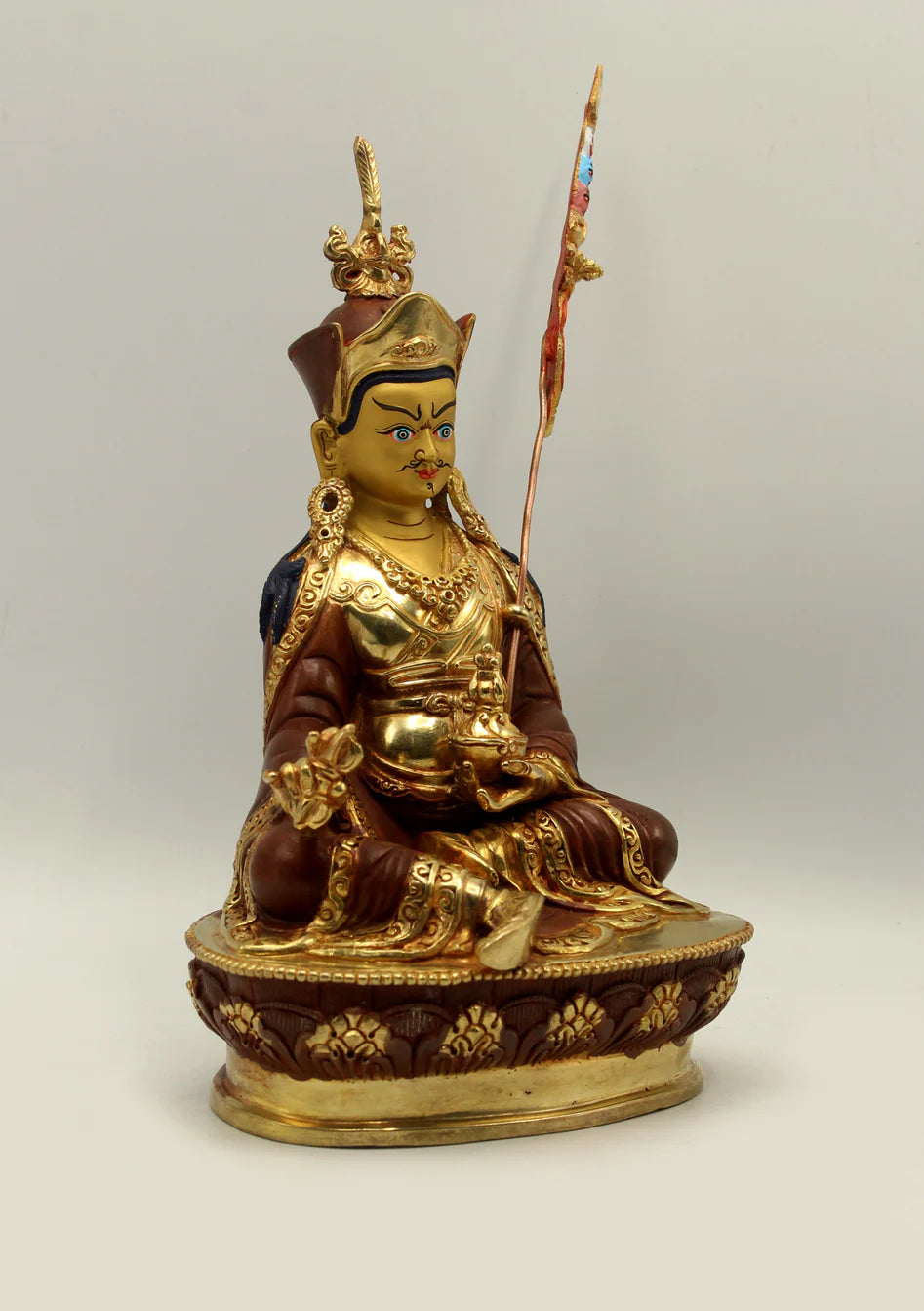 Partly Gold Plated Copper Guru Padmasambhava Statue 9"H