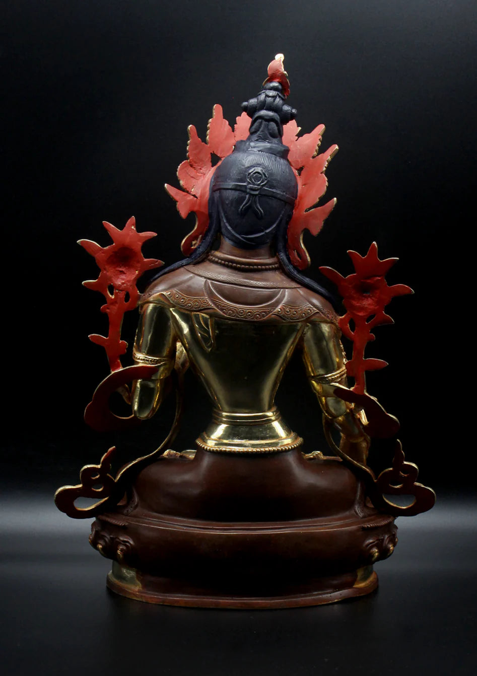 Partly Gold Plated Green Tara Statue 7"H