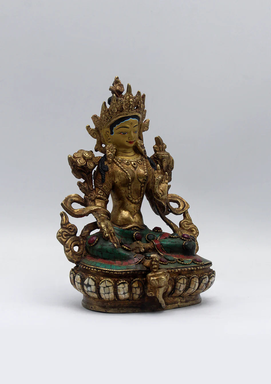 Gold Plated Green Tara Statue 6"H