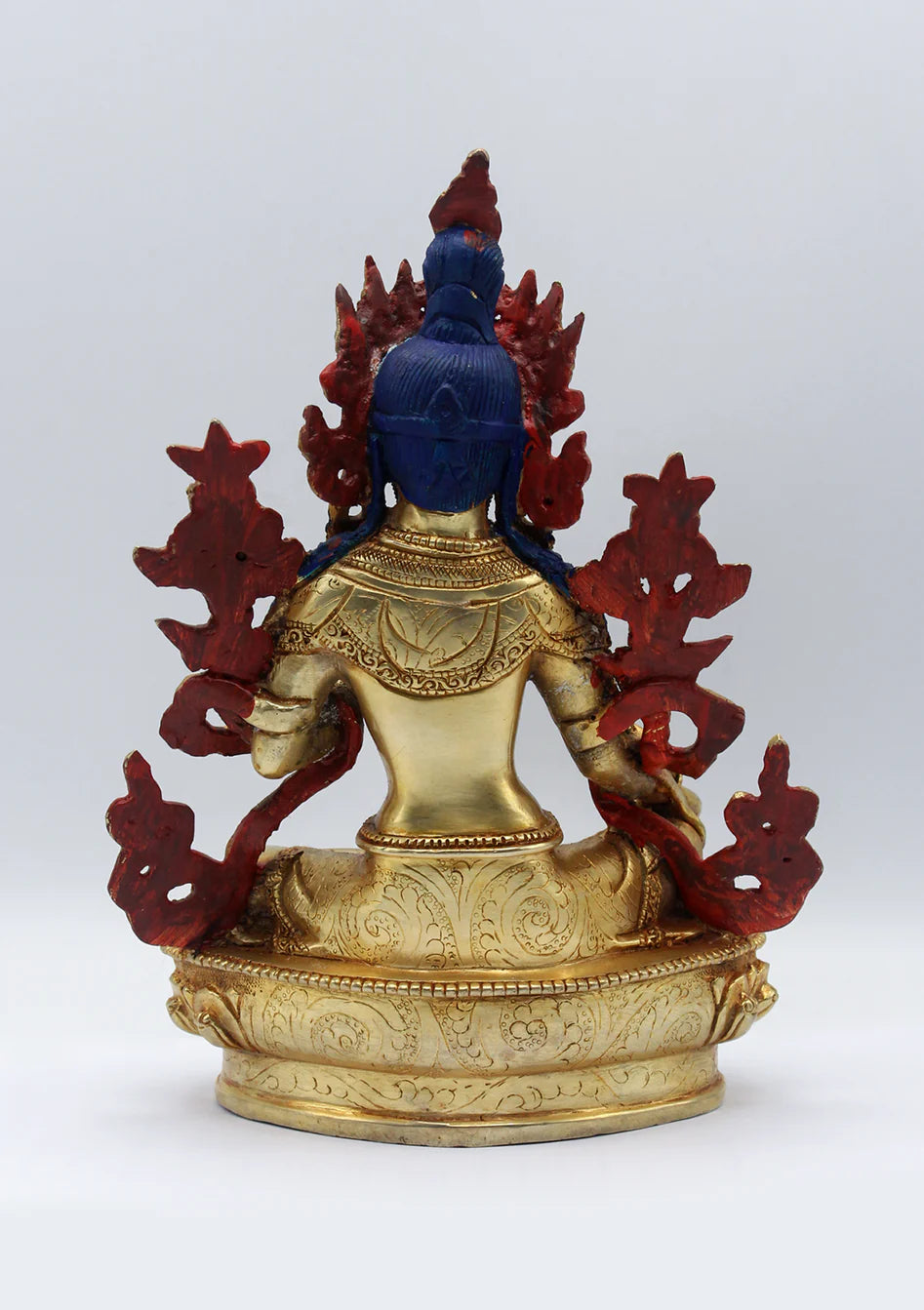 Gold Plated Green Stone Green Tara Statue 9"H