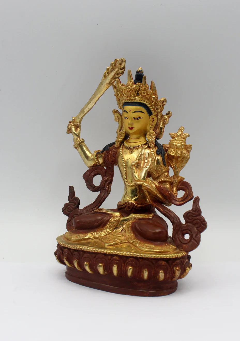 Partly Gold Plated Manjushree Statue 6" H