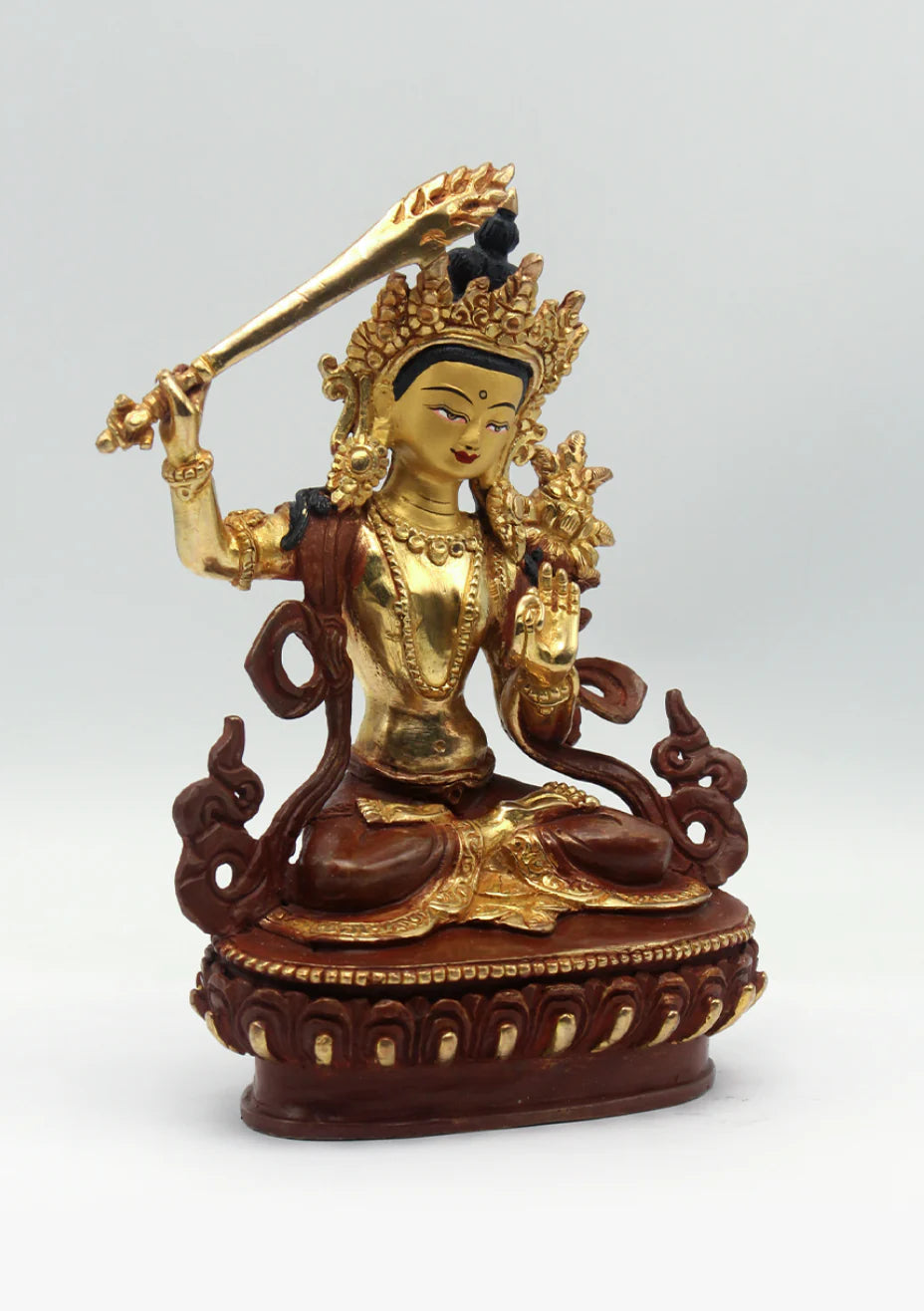 Partly Gold Plated Manjushree Statue 7"H