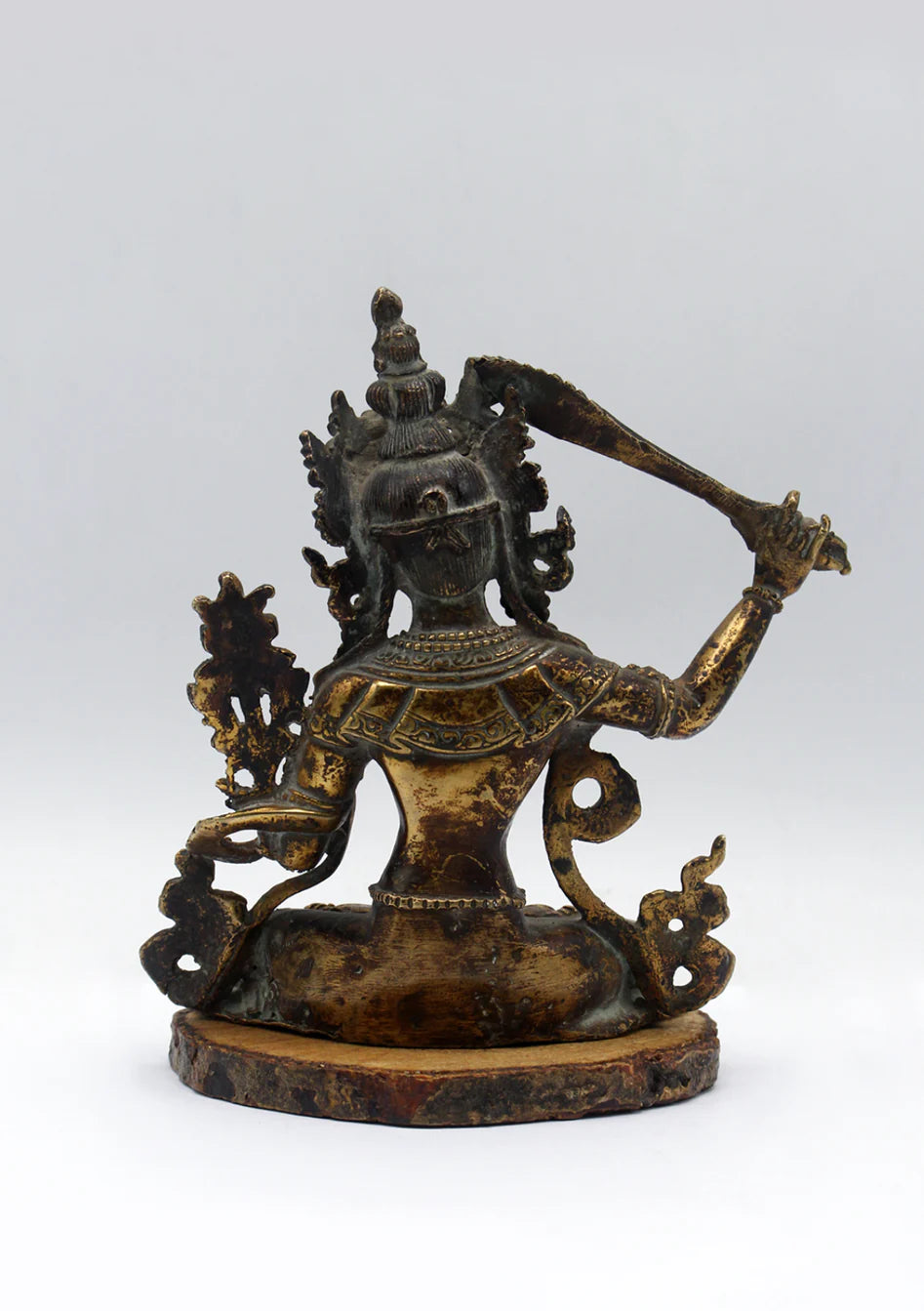 Fully Gold-Plated Manjushri Statue with Antique Finish 5"H