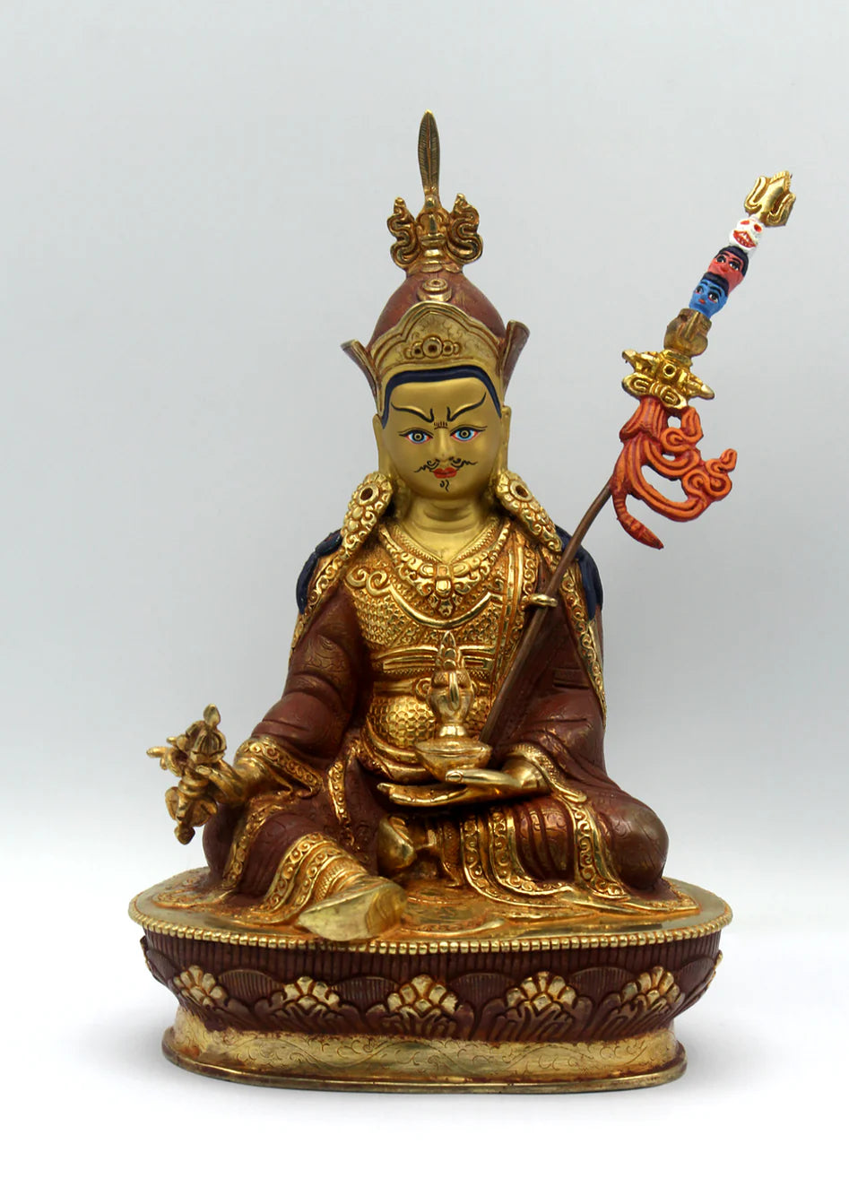 Partly Gold Plated Copper Guru Padmasambhava Statue