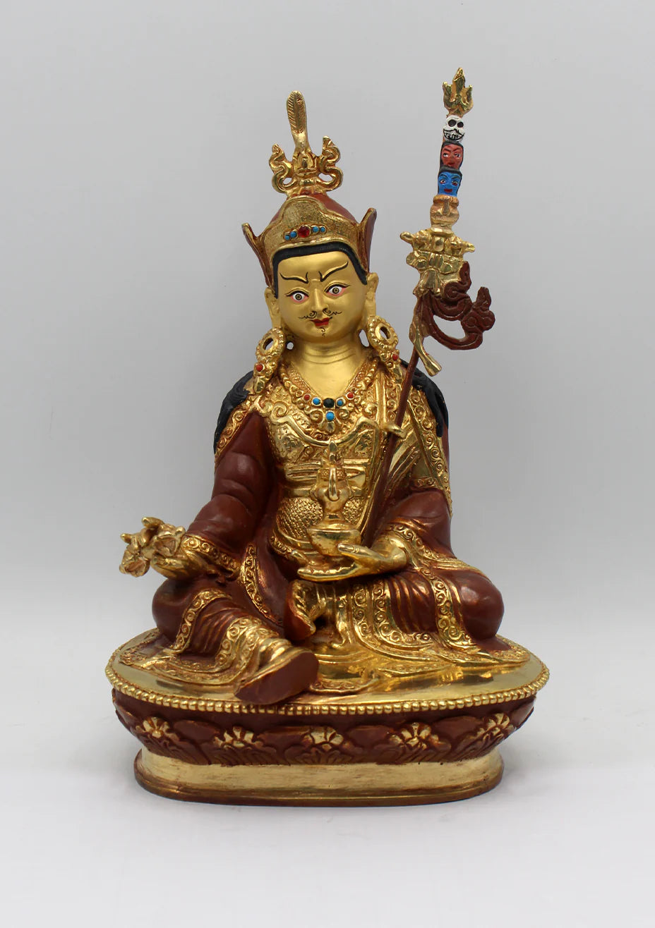 Partly Gold Plated Copper Guru Padmasambhava Statue 8"H