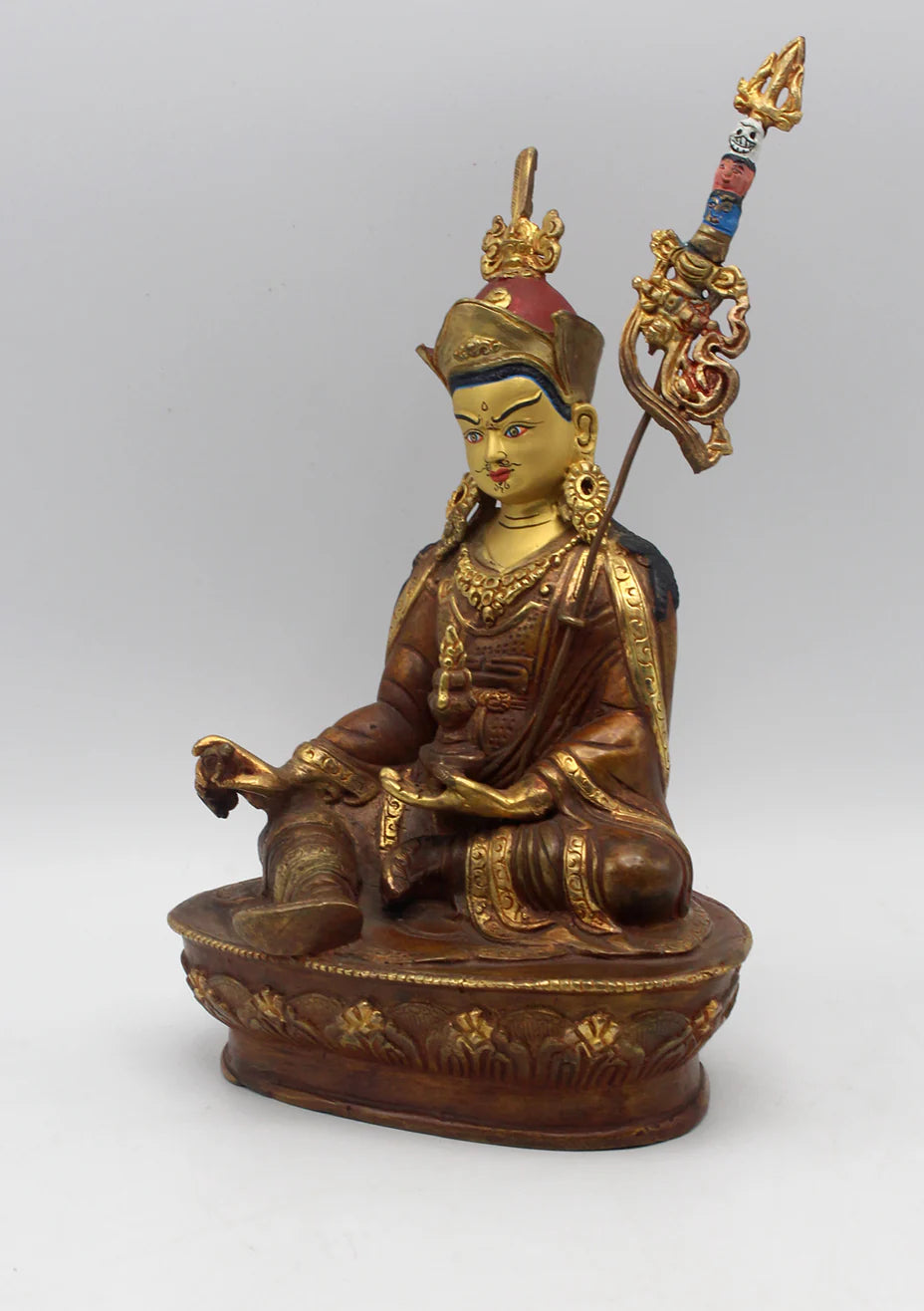 Partly Gold Plated Guru Padmasambhava Statue 8"H