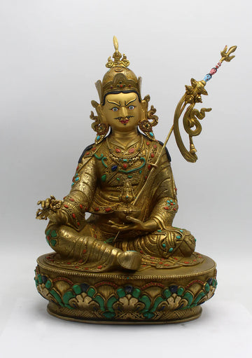 Masterpiece 24 K Gold Stone Inlaid Guru Padmasambhava Statue