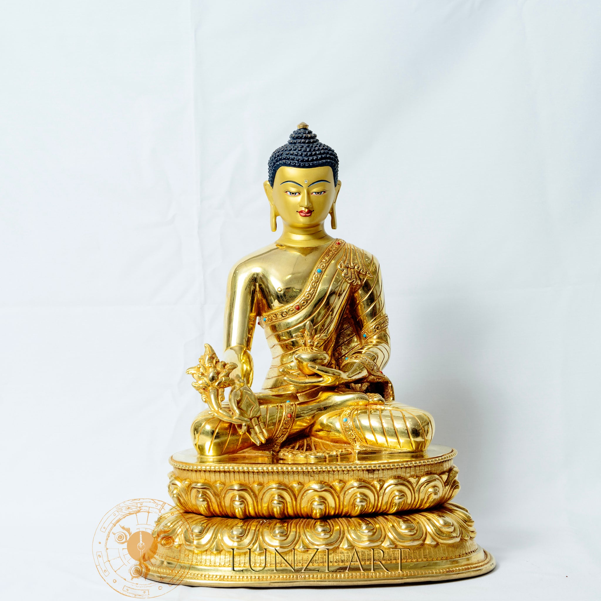 Copper Gilded Medicine Buddha Statue in Seated Posture - statues