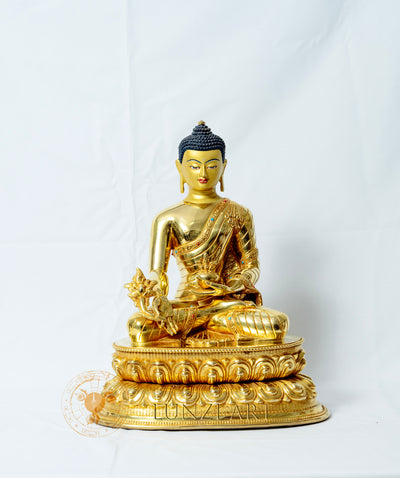 Copper Gilded Medicine Buddha Statue in Seated Posture - statues