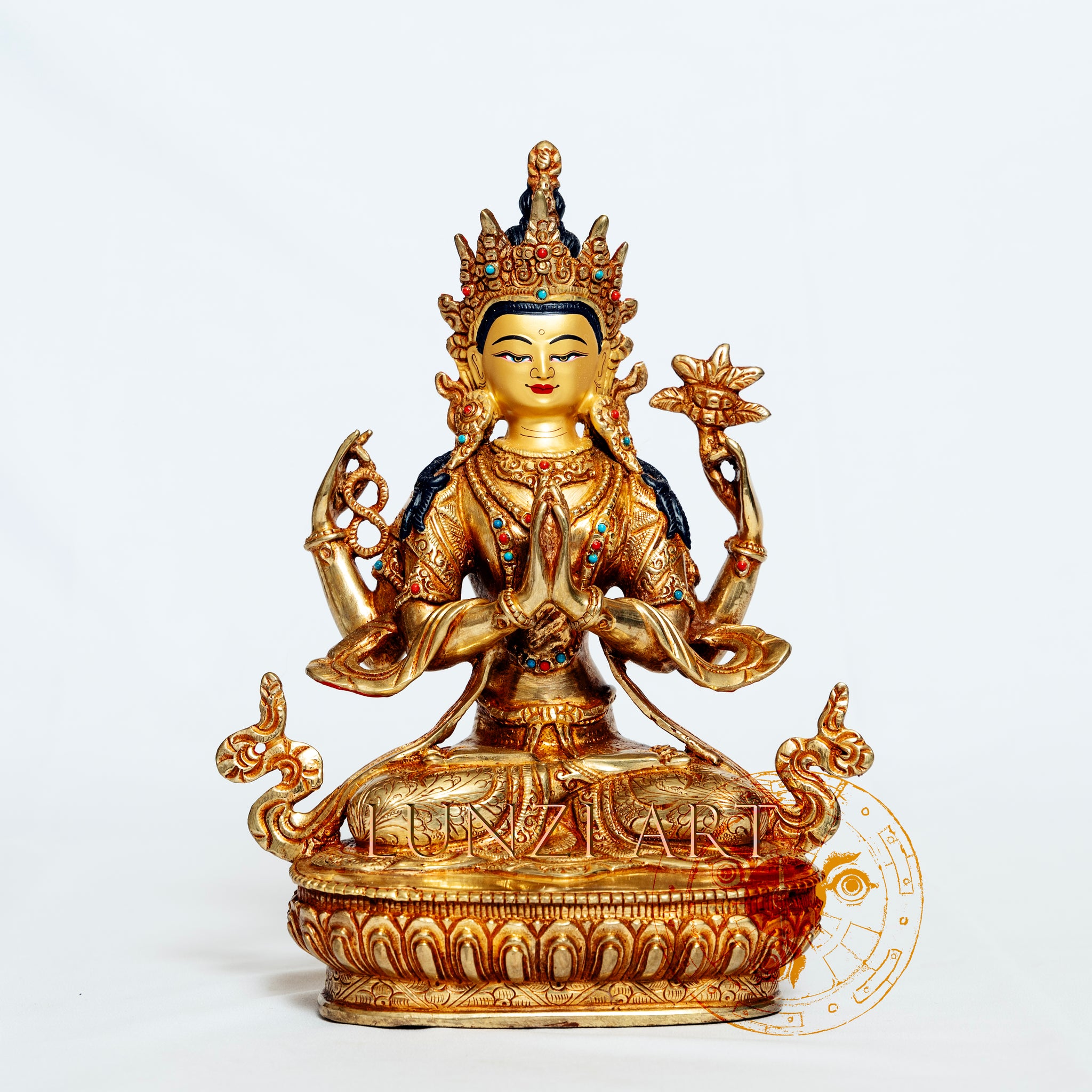 Full Gold plated "Four-armed Seated Chenrezig"