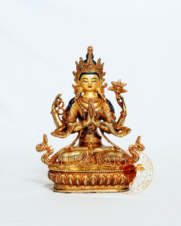 Full Gold plated "Four-armed Seated Chenrezig"
