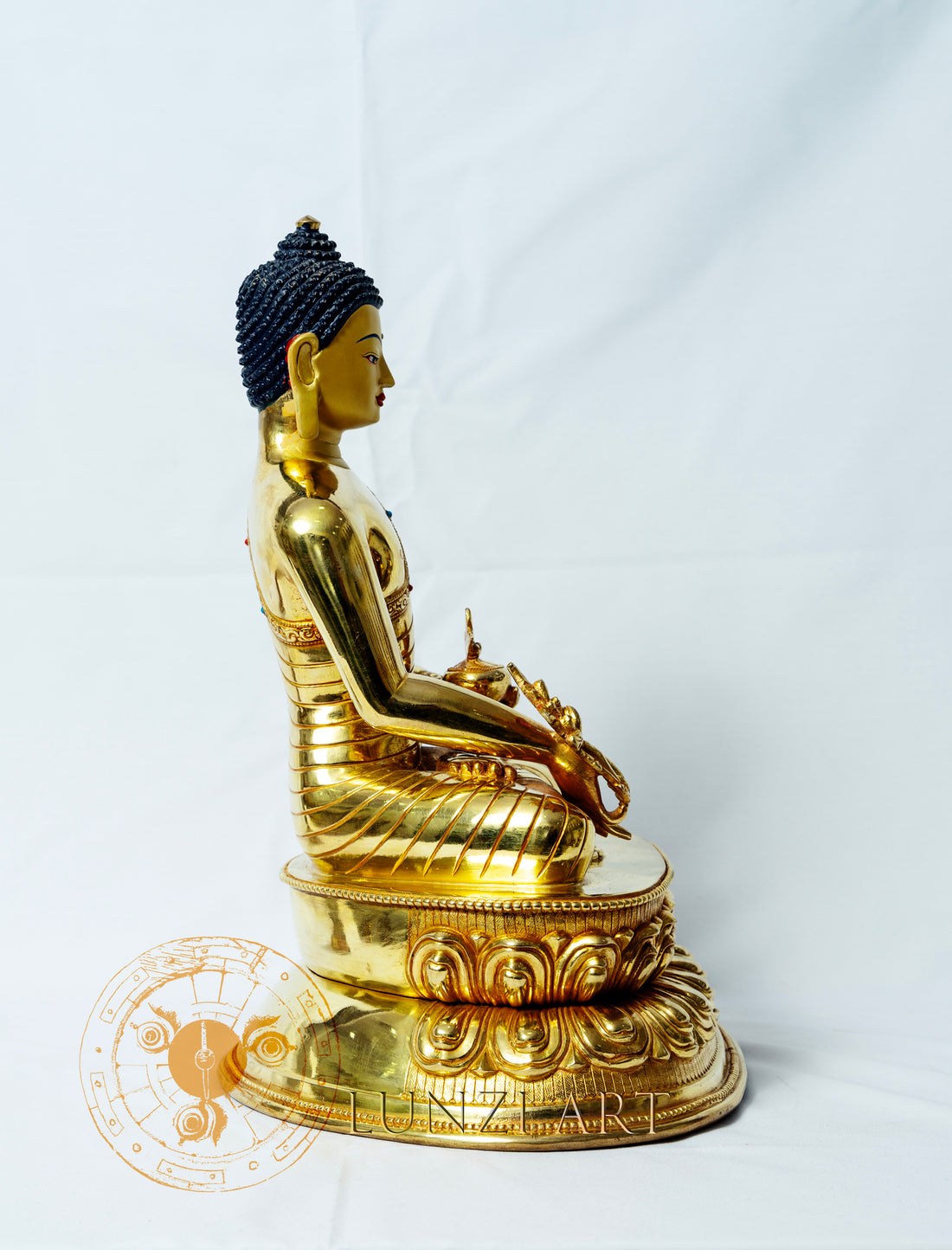 Copper Gilded Medicine Buddha Statue in Seated Posture