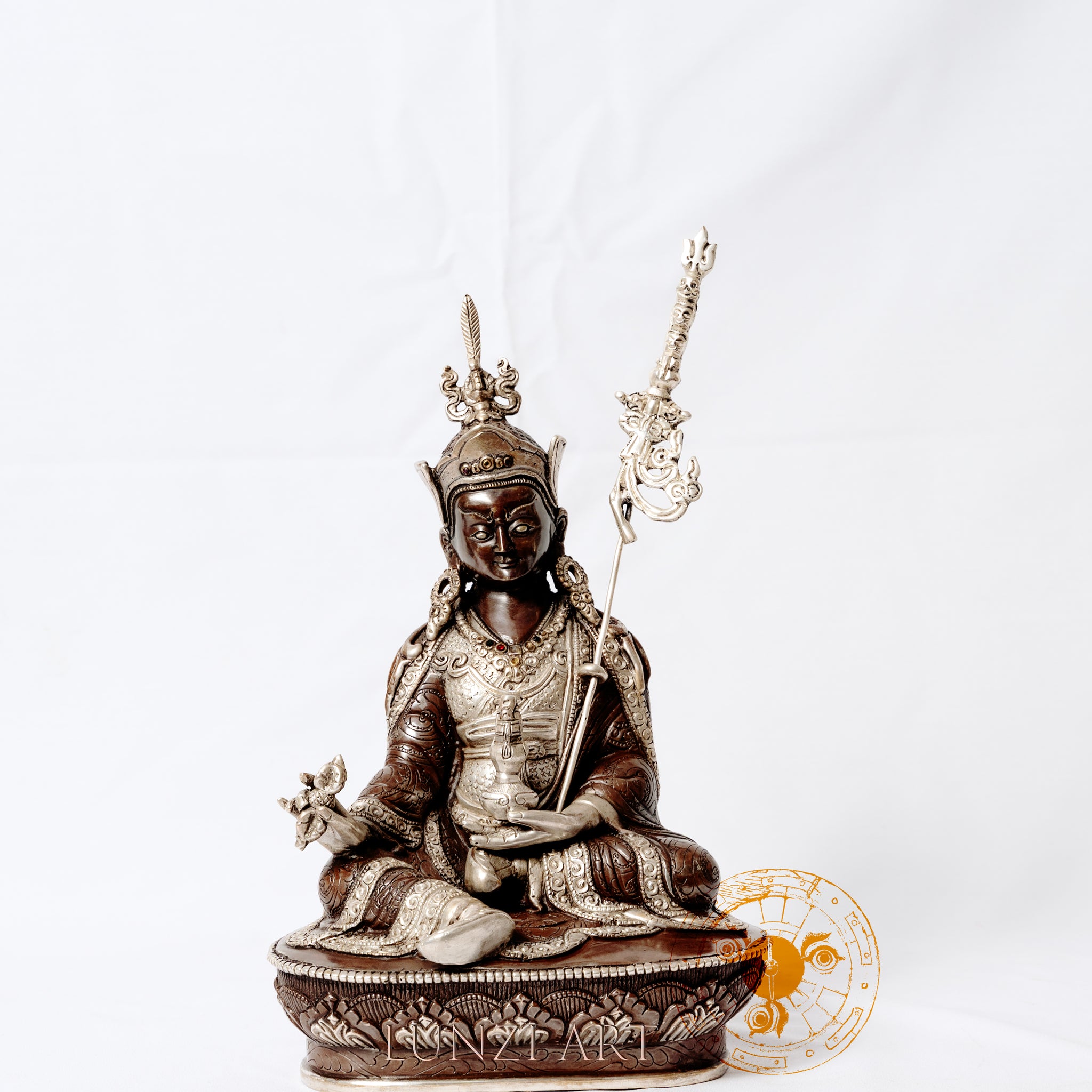 Silver-plated copper statue of Padmasambhava