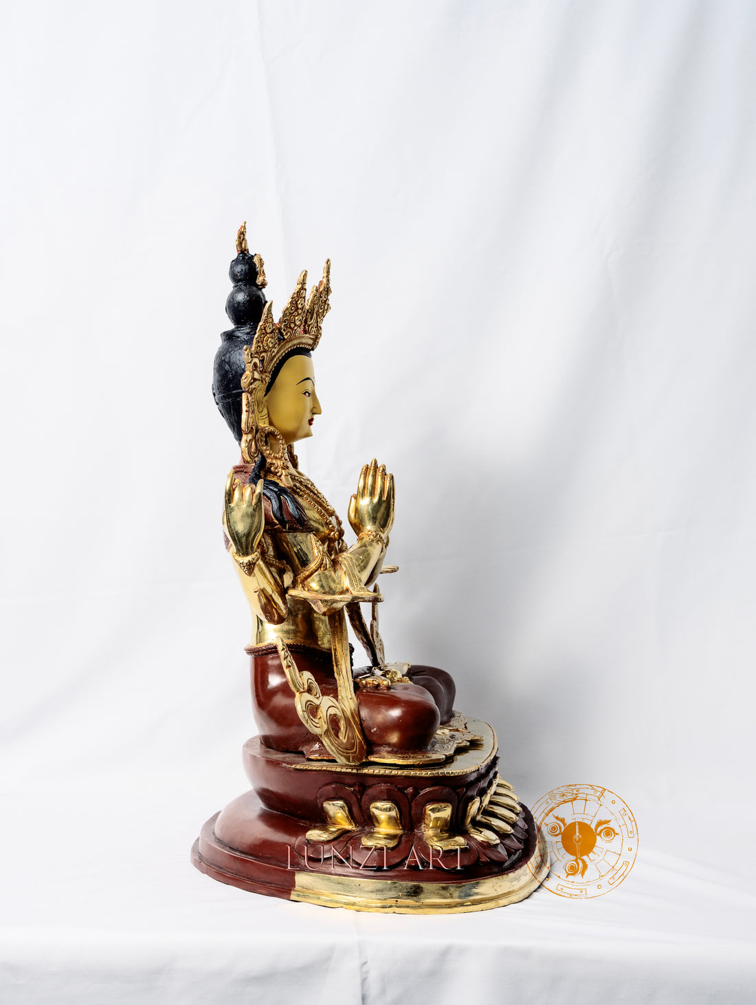 Copper Gilded and Painted "Sitting Statue of Avalokitesvara Bodhisattva with Four Arms"