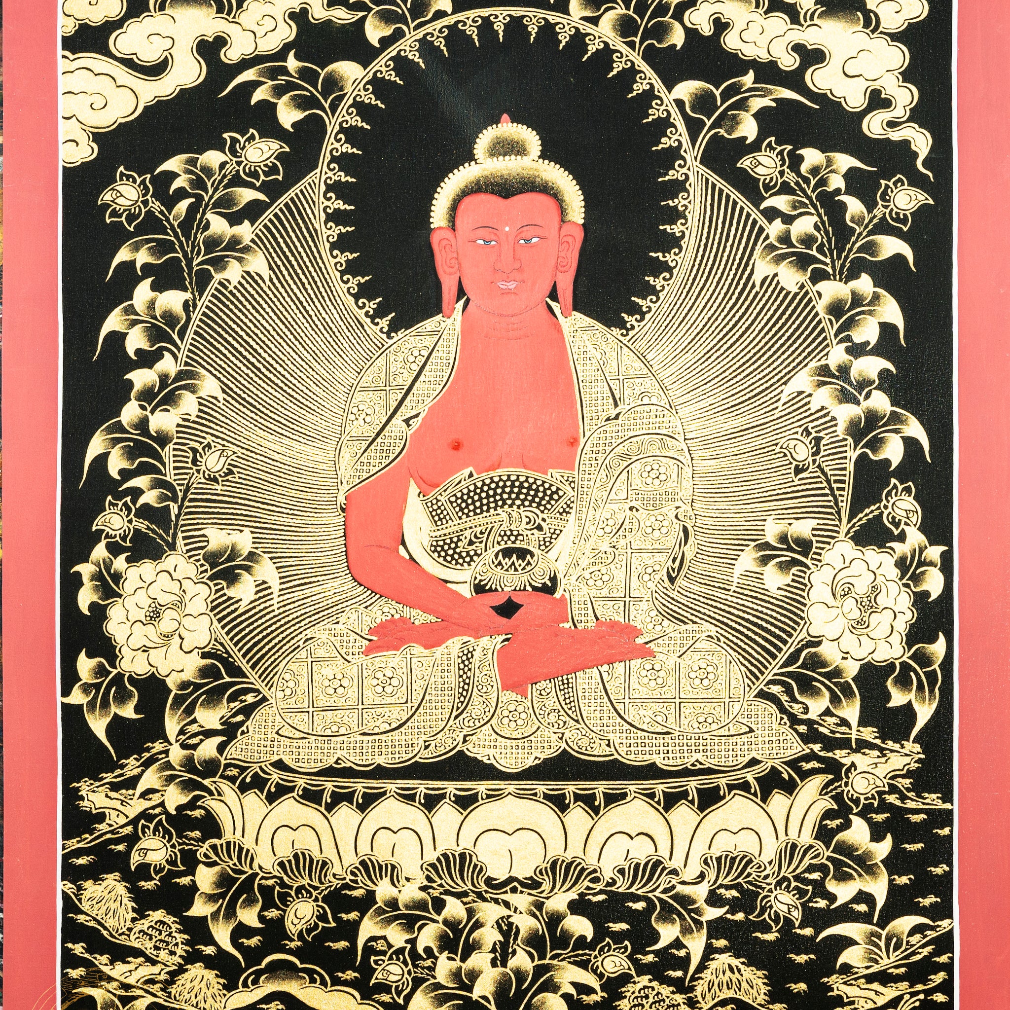 Amitabha Buddha Authentic Hand drawn Red Buddha